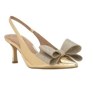 NWOT - INC Metallic Gold Rhinestone Bow Slingback Slip On Low Heels - Size 9